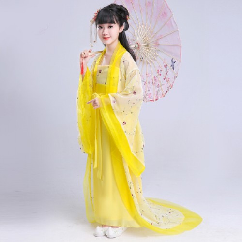 Kids chinese folk dance costumes girls children  fairy ancient traditional hanfu princess drama anime cosplay dance dresses robes